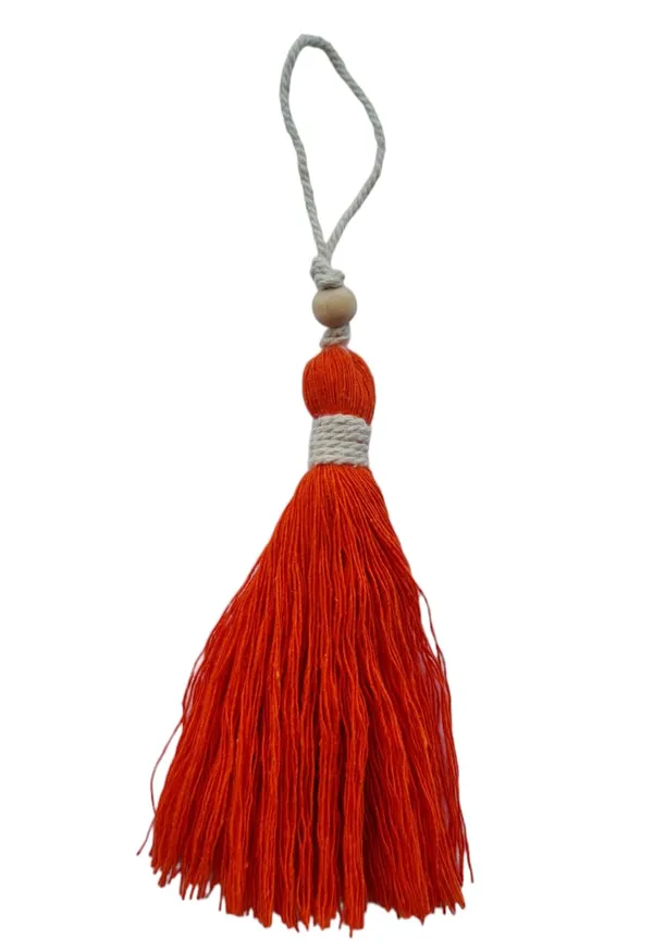 Orange_Long_Cotton_Handmade_Tassels_With_Wooden_Beads_Pack_Of_10
