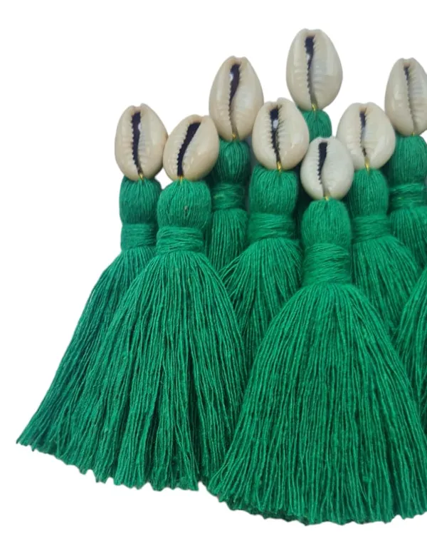 Dark_Green_Mini_Cotton_Handmade_Tassels_With_Cowrie_Shells_,__Pack_Of_10