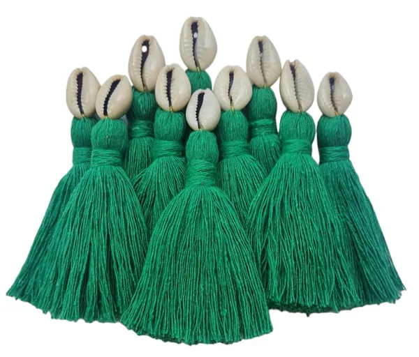 Dark_Green_Mini_Cotton_Handmade_Tassels_With_Cowrie_Shells_,__Pack_Of_10