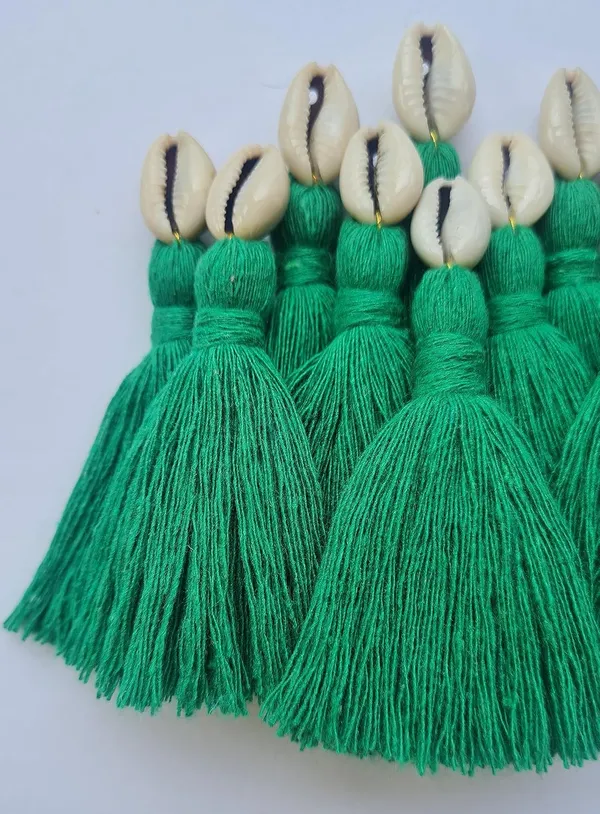 Dark_Green_Mini_Cotton_Handmade_Tassels_With_Cowrie_Shells_,__Pack_Of_10