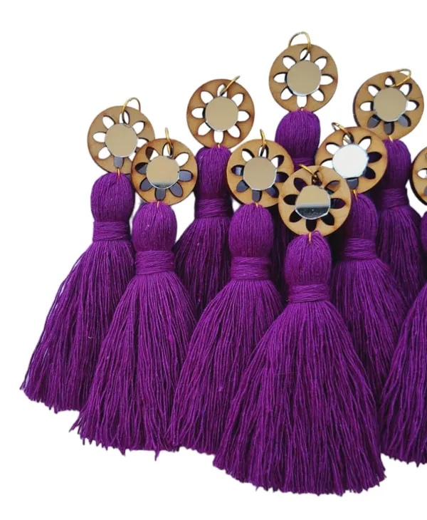 Purple_Mini_Cotton_Handmade__Tassels_with_mirrors_,_Pack_of_10
