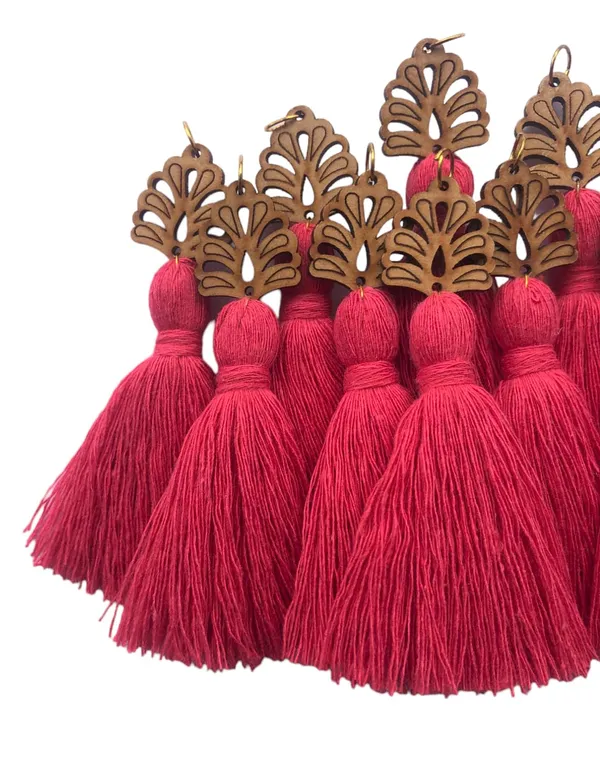 Flamingo_Pink_Mini_Cotton_Handmade__Tassels_with_wooden_leaf_,_Pack_of_10
