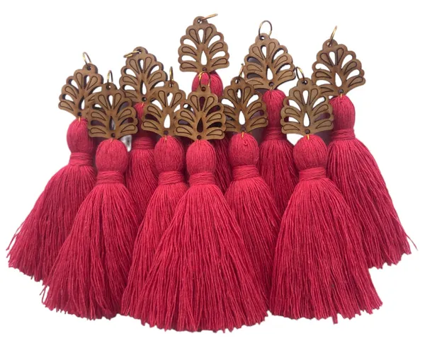Flamingo_Pink_Mini_Cotton_Handmade__Tassels_with_wooden_leaf_,_Pack_of_10