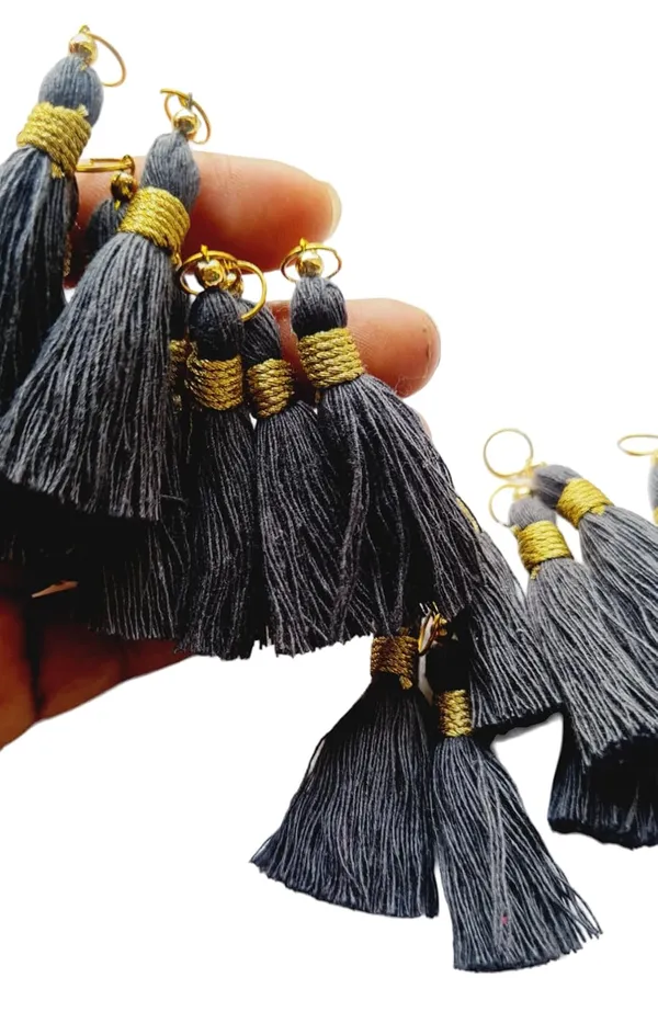 Micro_1.5_inch_Length_Cotton_Handmade_Tassels_for_Saree/Blouse/Dupatta/DIY/Decor_(Pack_of_12)_(Dark_Grey)