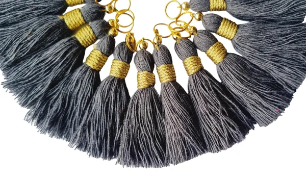 Micro_1.5_inch_Length_Cotton_Handmade_Tassels_for_Saree/Blouse/Dupatta/DIY/Decor_(Pack_of_12)_(Dark_Grey)