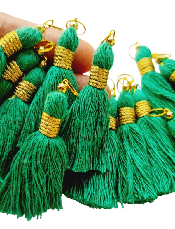 Micro_1.5_inch_Length_Cotton_Handmade_Tassels_for_Saree/Blouse/Dupatta/DIY/Decor_(Pack_of_12)_(Dark_Green)