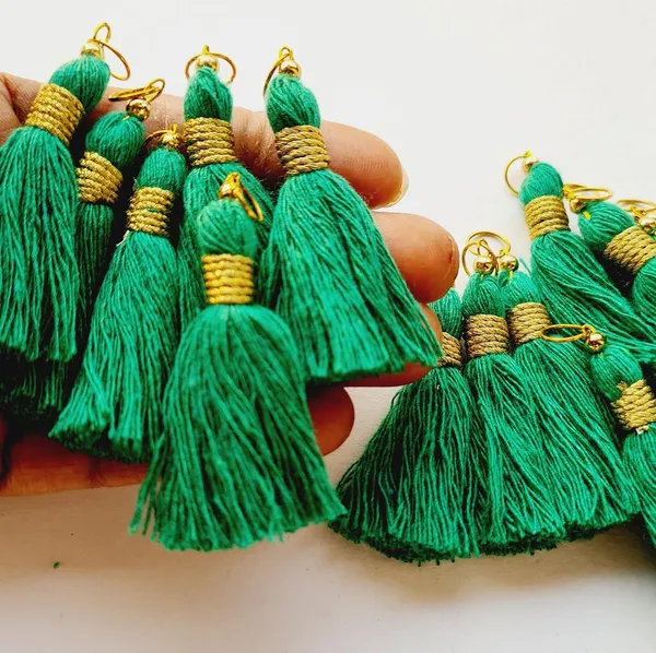 Micro_1.5_inch_Length_Cotton_Handmade_Tassels_for_Saree/Blouse/Dupatta/DIY/Decor_(Pack_of_12)_(Dark_Green)