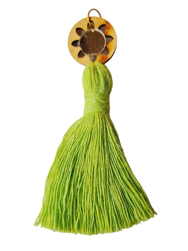 Parrot_Green_Mini_Cotton_Handmade__Tassels_with_mirrors_,_Pack_of_10