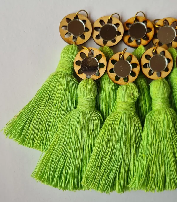 Parrot_Green_Mini_Cotton_Handmade__Tassels_with_mirrors_,_Pack_of_10