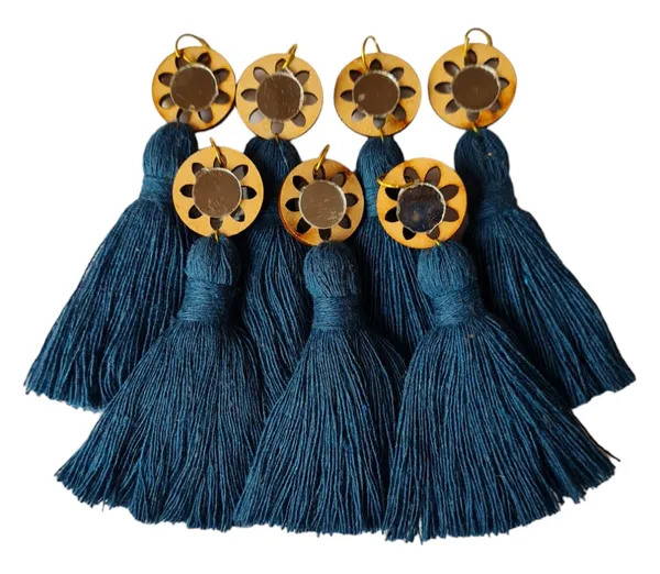 Prussian_Blue_Mini_Cotton_Handmade_Tassels_with_mirrors_,_Pack_of_10