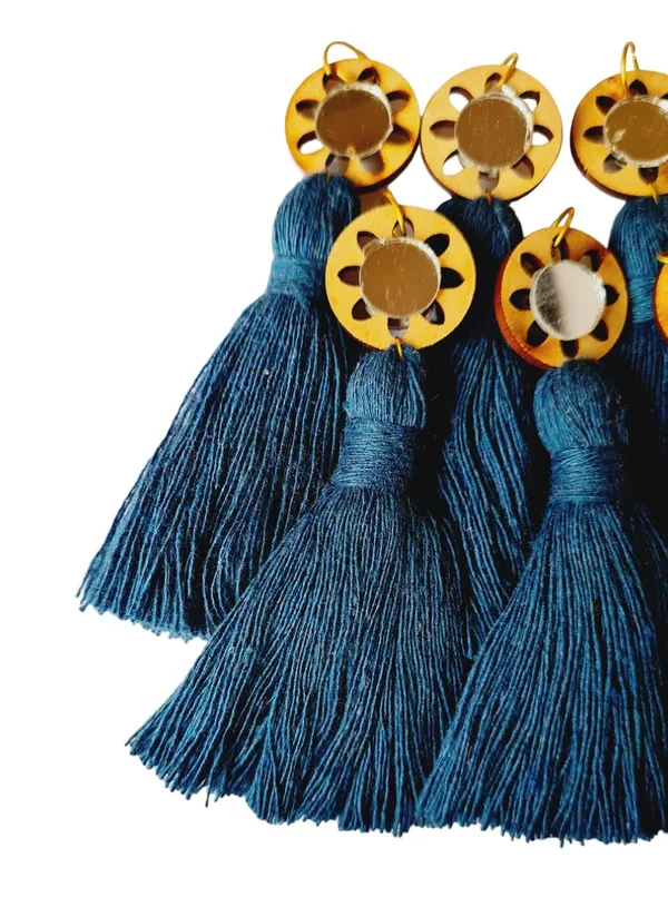Prussian_Blue_Mini_Cotton_Handmade_Tassels_with_mirrors_,_Pack_of_10