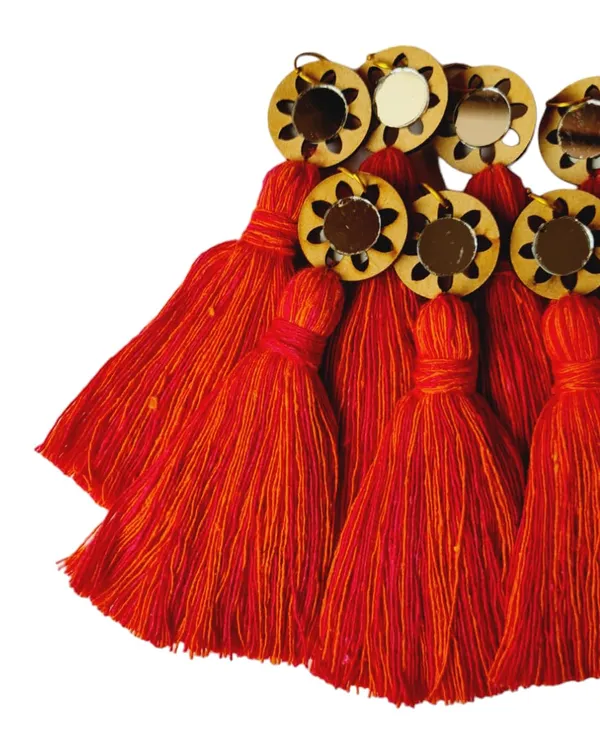 Mix-Pink_&_Orange_Mini_Cotton_Handmade_Tassels_with_mirrors_,_Pack_of_10