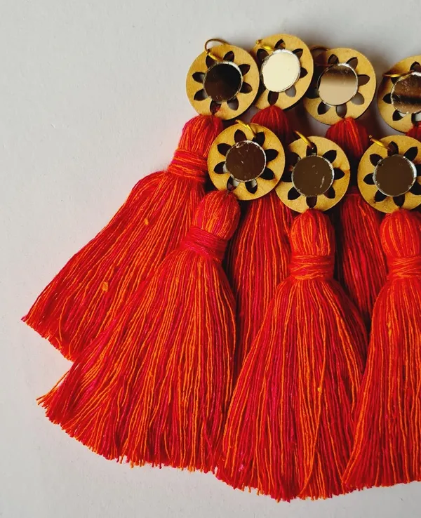 Mix-Pink_&_Orange_Mini_Cotton_Handmade_Tassels_with_mirrors_,_Pack_of_10
