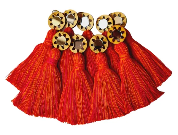 Mix-Pink_&_Orange_Mini_Cotton_Handmade_Tassels_with_mirrors_,_Pack_of_10