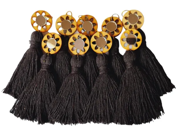 Black_Mini_Cotton_Handmade_Tassels_with_mirrors_,_Pack_of_10