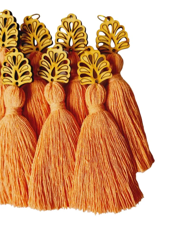 Peach_Mini_Cotton_Handmade__Tassels_with_wooden_leaf_,_Pack_of_10