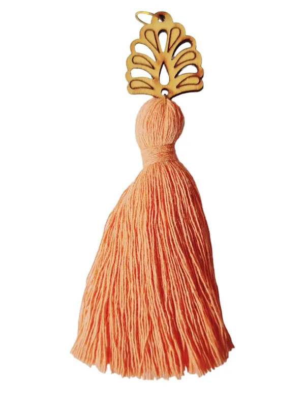 Peach_Mini_Cotton_Handmade__Tassels_with_wooden_leaf_,_Pack_of_10