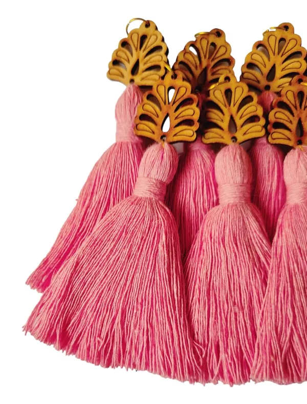 Baby_Pink_Mini_Cotton_Handmade_Tassels_with_wooden_leaf_,_Pack_Of_10