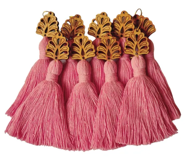 Baby_Pink_Mini_Cotton_Handmade_Tassels_with_wooden_leaf_,_Pack_Of_10