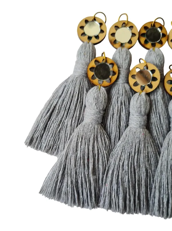 Grey_Mini_Cotton_Handmade__Tassels_with_mirrors_,_Pack_of_10