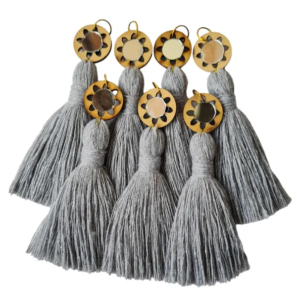 Grey_Mini_Cotton_Handmade__Tassels_with_mirrors_,_Pack_of_10