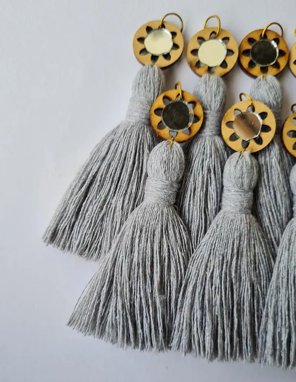 Grey_Mini_Cotton_Handmade__Tassels_with_mirrors_,_Pack_of_10