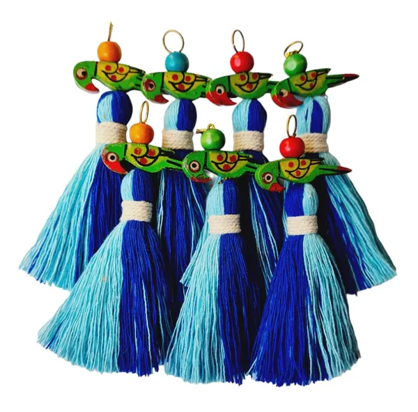 Mini_Cotton_Tassels_with_Parrots_(Pack_of_10)_(Dual-Royal_&_Sky_Blue)