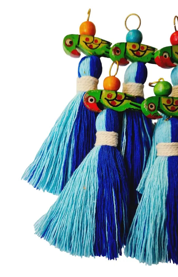 Mini_Cotton_Tassels_with_Parrots_(Pack_of_10)_(Dual-Royal_&_Sky_Blue)