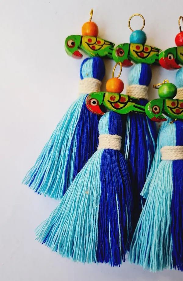 Mini_Cotton_Tassels_with_Parrots_(Pack_of_10)_(Dual-Royal_&_Sky_Blue)