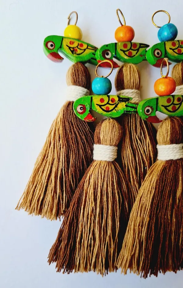 Mini_Cotton_Tassels_with_Parrots_(Pack_of_10)_(Dual-Beige_&_Choc._Brown)