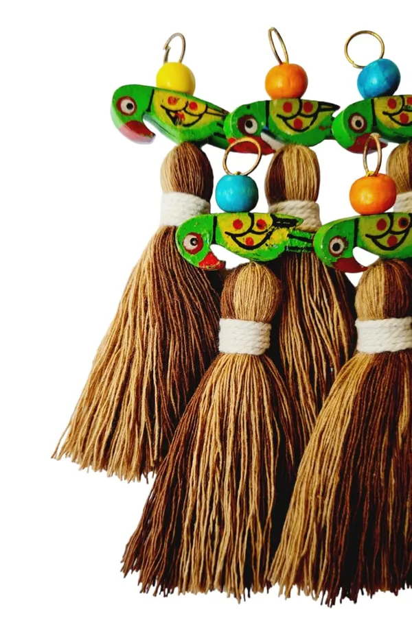 Mini_Cotton_Tassels_with_Parrots_(Pack_of_10)_(Dual-Beige_&_Choc._Brown)