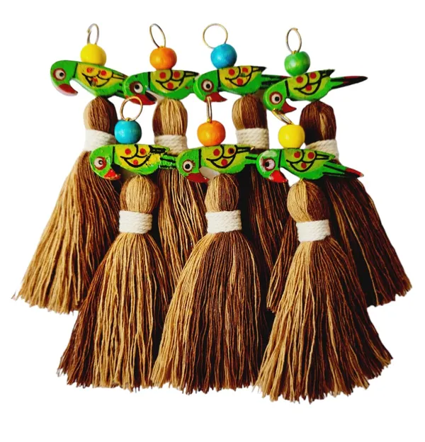 Mini_Cotton_Tassels_with_Parrots_(Pack_of_10)_(Dual-Beige_&_Choc._Brown)