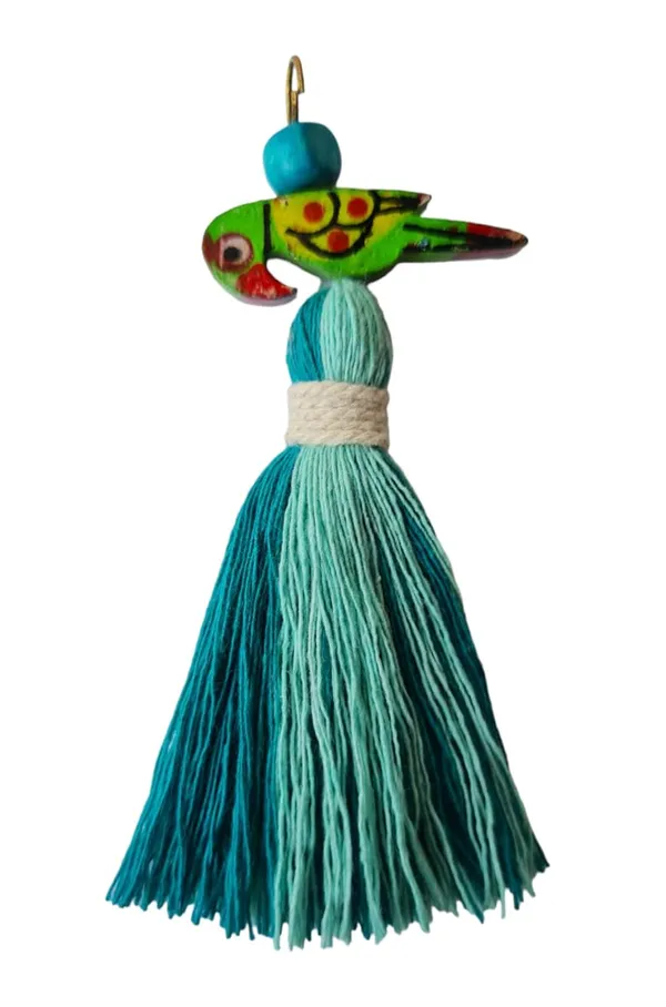 Mini_Cotton_Tassels_with_Parrots_(Pack_of_10)_(Dual-Turquoise_&_Aqua_Blue)