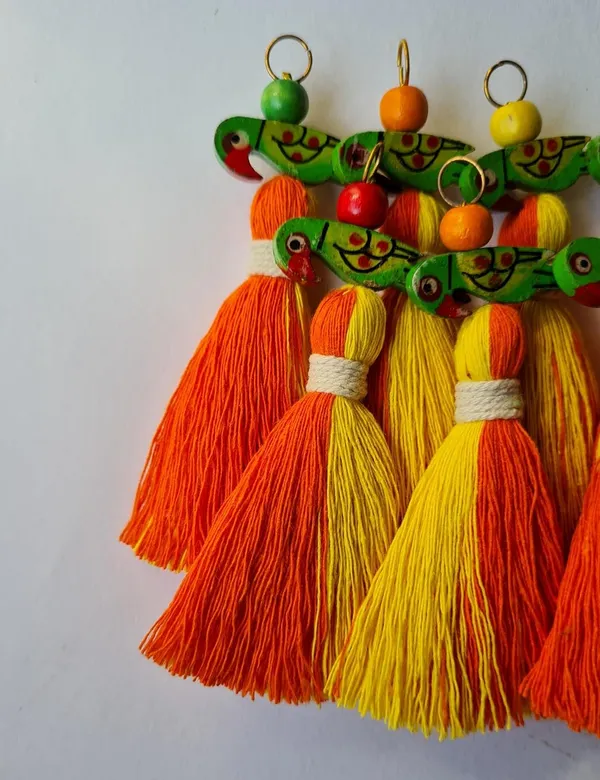 Mini_Cotton_Tassels_with_Parrots_(Pack_of_10)_(Dual-Orange_&_Yellow)