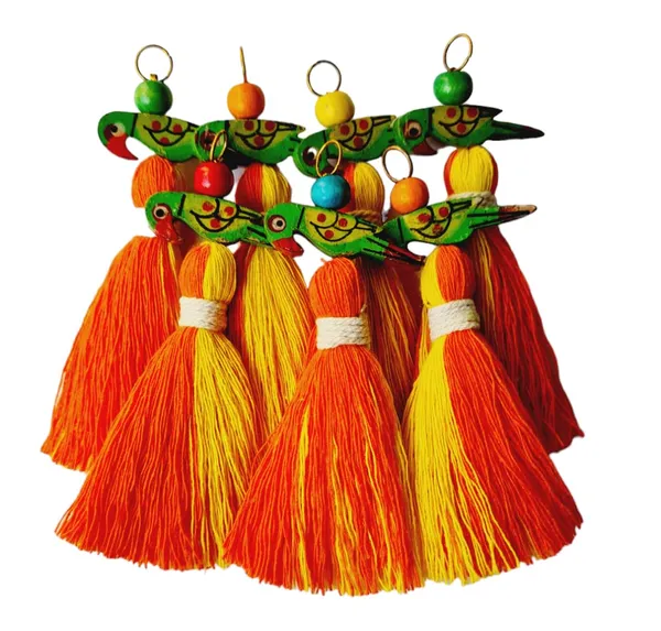 Mini_Cotton_Tassels_with_Parrots_(Pack_of_10)_(Dual-Orange_&_Yellow)
