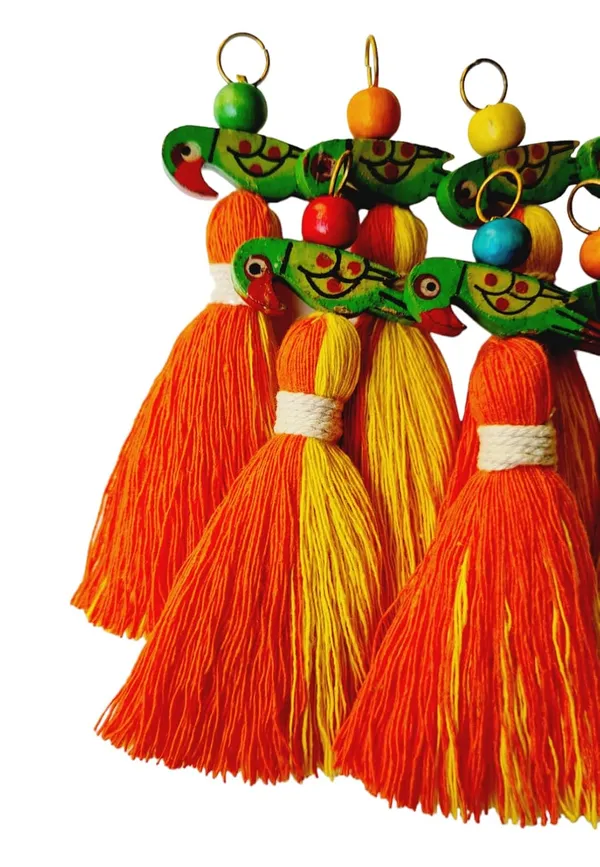 Mini_Cotton_Tassels_with_Parrots_(Pack_of_10)_(Dual-Orange_&_Yellow)