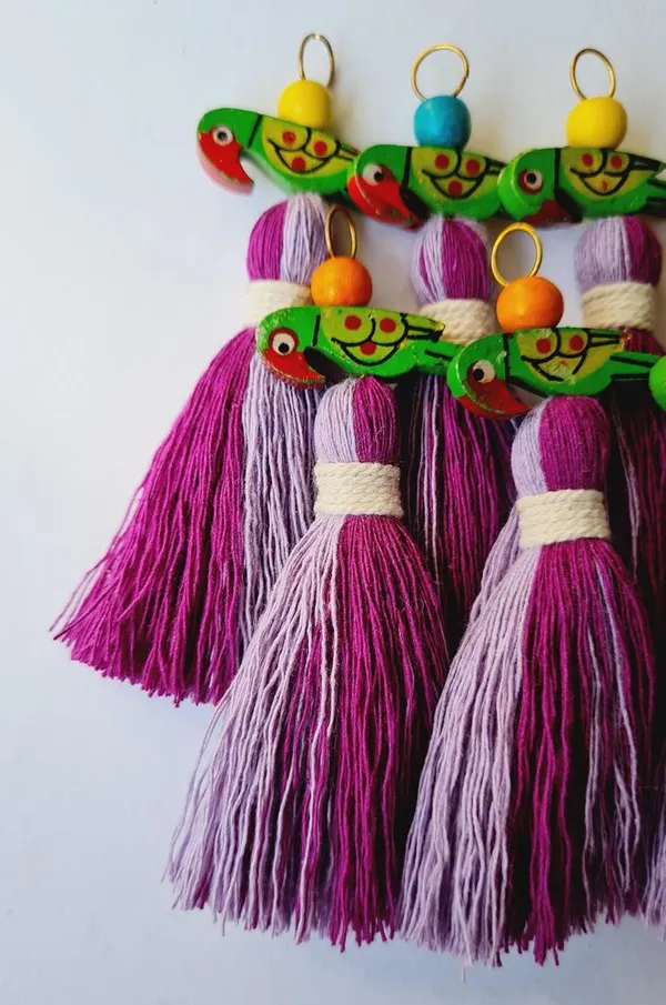 Mini_Cotton_Tassels_with_Parrots_(Pack_of_10)_(Dual-Lavender_&_Purple)
