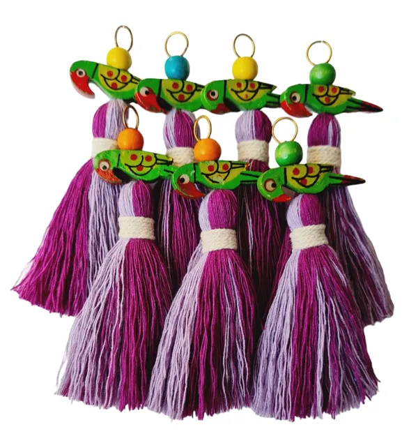Mini_Cotton_Tassels_with_Parrots_(Pack_of_10)_(Dual-Lavender_&_Purple)