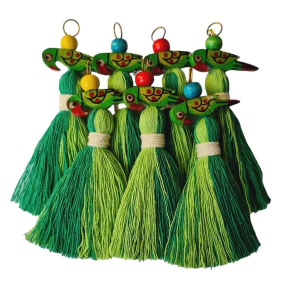 Mini_Cotton_Tassels_with_Parrots_(Pack_of_10)_(Dual-Dark_&_Parrot_Green)