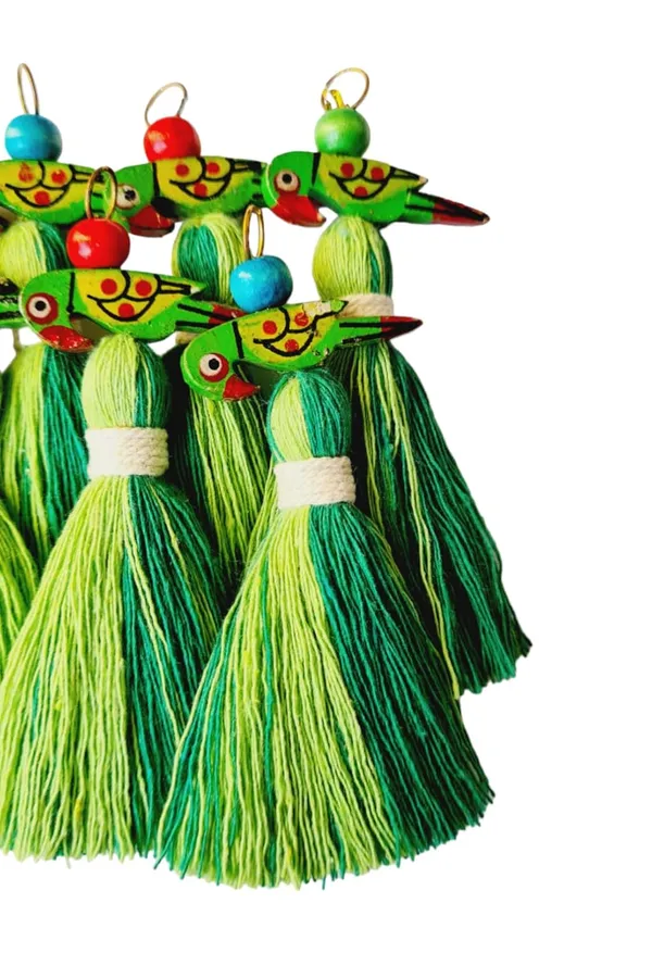 Mini_Cotton_Tassels_with_Parrots_(Pack_of_10)_(Dual-Dark_&_Parrot_Green)