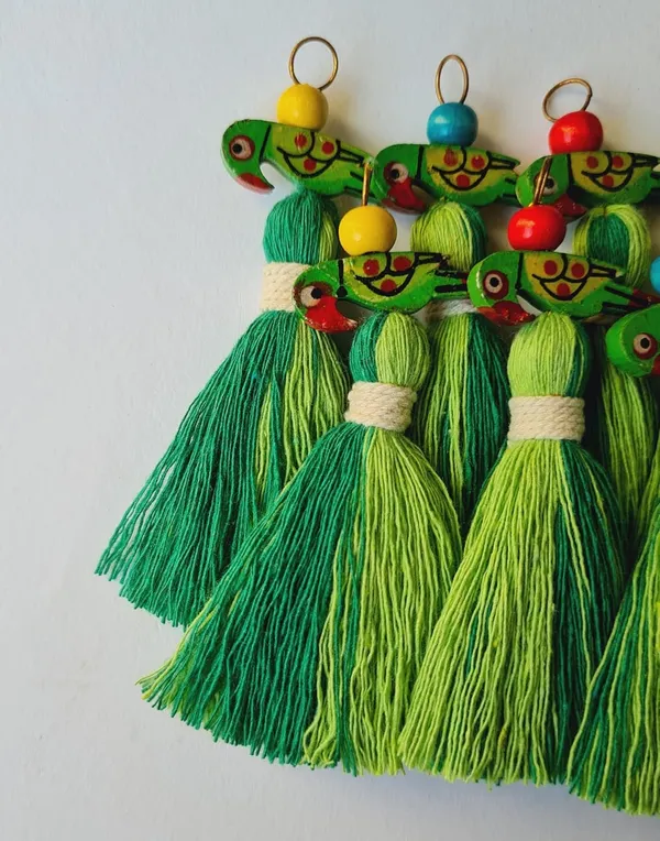 Mini_Cotton_Tassels_with_Parrots_(Pack_of_10)_(Dual-Dark_&_Parrot_Green)
