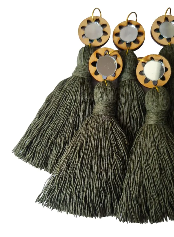Military_Green_Mini_Cotton_Handmade__Tassels_with_mirrors_,_Pack_of_10