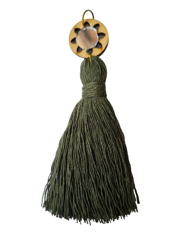 Military_Green_Mini_Cotton_Handmade__Tassels_with_mirrors_,_Pack_of_10