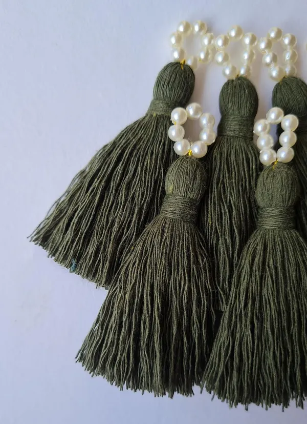 Mini_Cotton_Tassels_with_Pearls_for_Saree/Blouse/Dupatta/DIY/Decor,_Pack_of_10_(Military_Green)