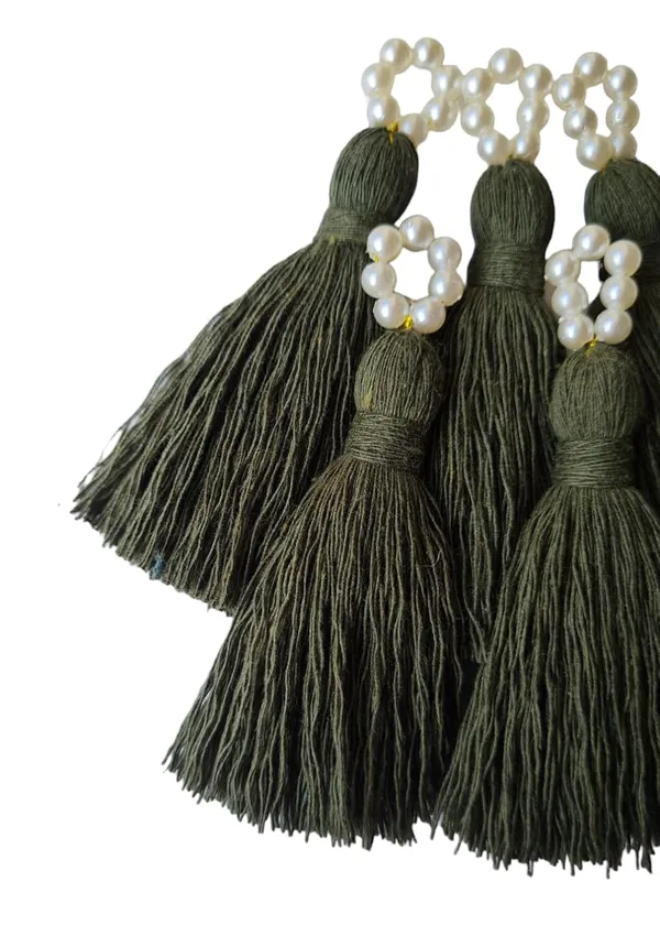 Mini_Cotton_Tassels_with_Pearls_for_Saree/Blouse/Dupatta/DIY/Decor,_Pack_of_10_(Military_Green)