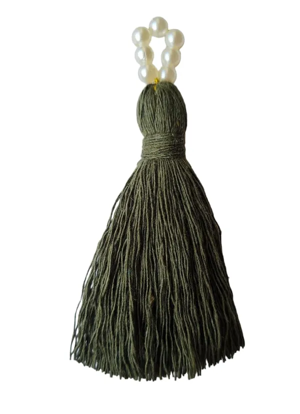 Mini_Cotton_Tassels_with_Pearls_for_Saree/Blouse/Dupatta/DIY/Decor,_Pack_of_10_(Military_Green)