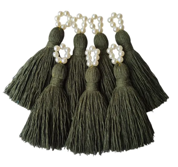 Mini_Cotton_Tassels_with_Pearls_for_Saree/Blouse/Dupatta/DIY/Decor,_Pack_of_10_(Military_Green)