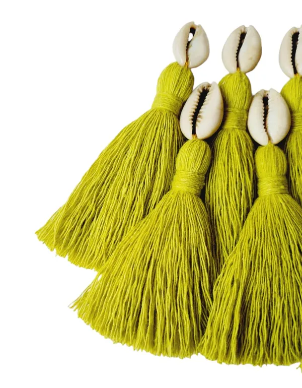 Olive_Green_Mini_Cotton_Handmade_Tassels_With_Cowrie_Shells_,__Pack_Of_10