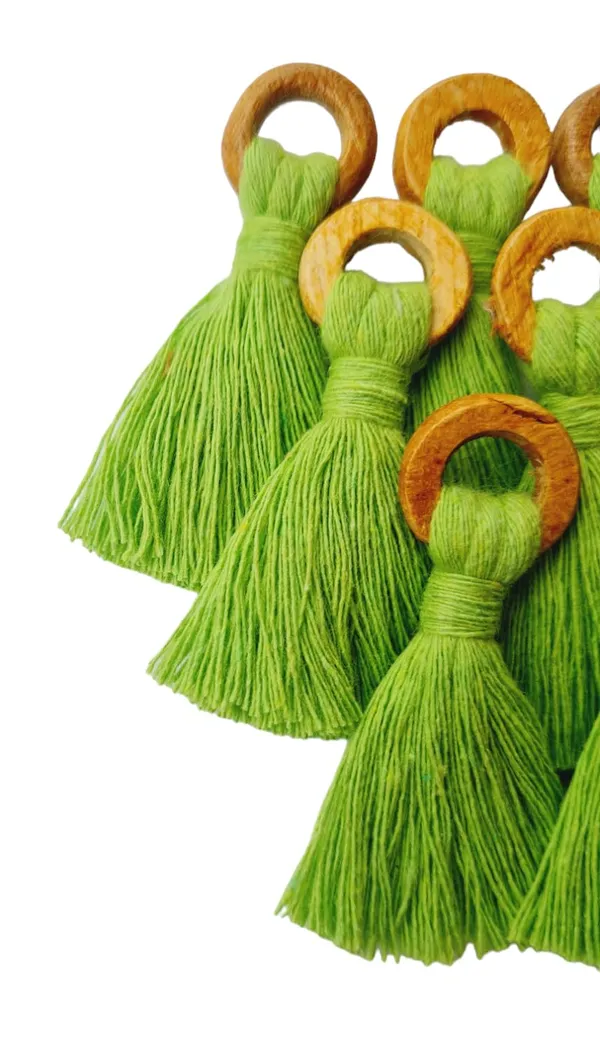 Parrot_Green_Mini_Cotton_Tassels_with_wooden_rings__for_Saree/Blouse/Dupatta/DIY/Decor,_Pack_of_10