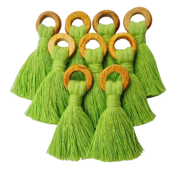 Parrot_Green_Mini_Cotton_Tassels_with_wooden_rings__for_Saree/Blouse/Dupatta/DIY/Decor,_Pack_of_10